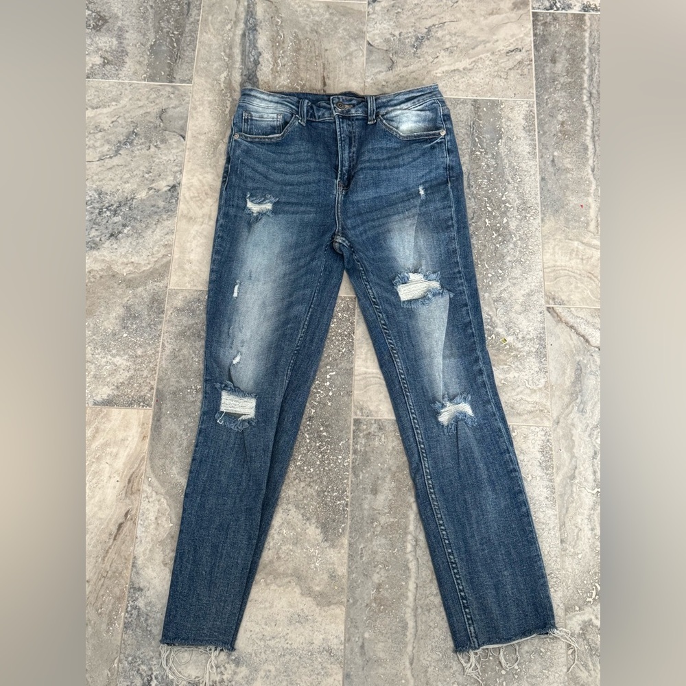 Risen - Stylish High Rise Distressed Jeans in Blue